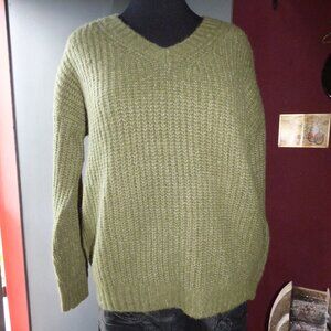 LISTICLE GOTH BOHO PRAIRIE OLIVE GREEN LONG SLEEVE SWEATER TOP PULLOVER S